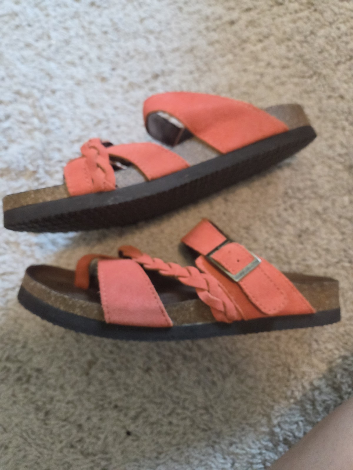 White Mountain Suede Leather Toe-Post Slide Sandals Orange Cork Bottom