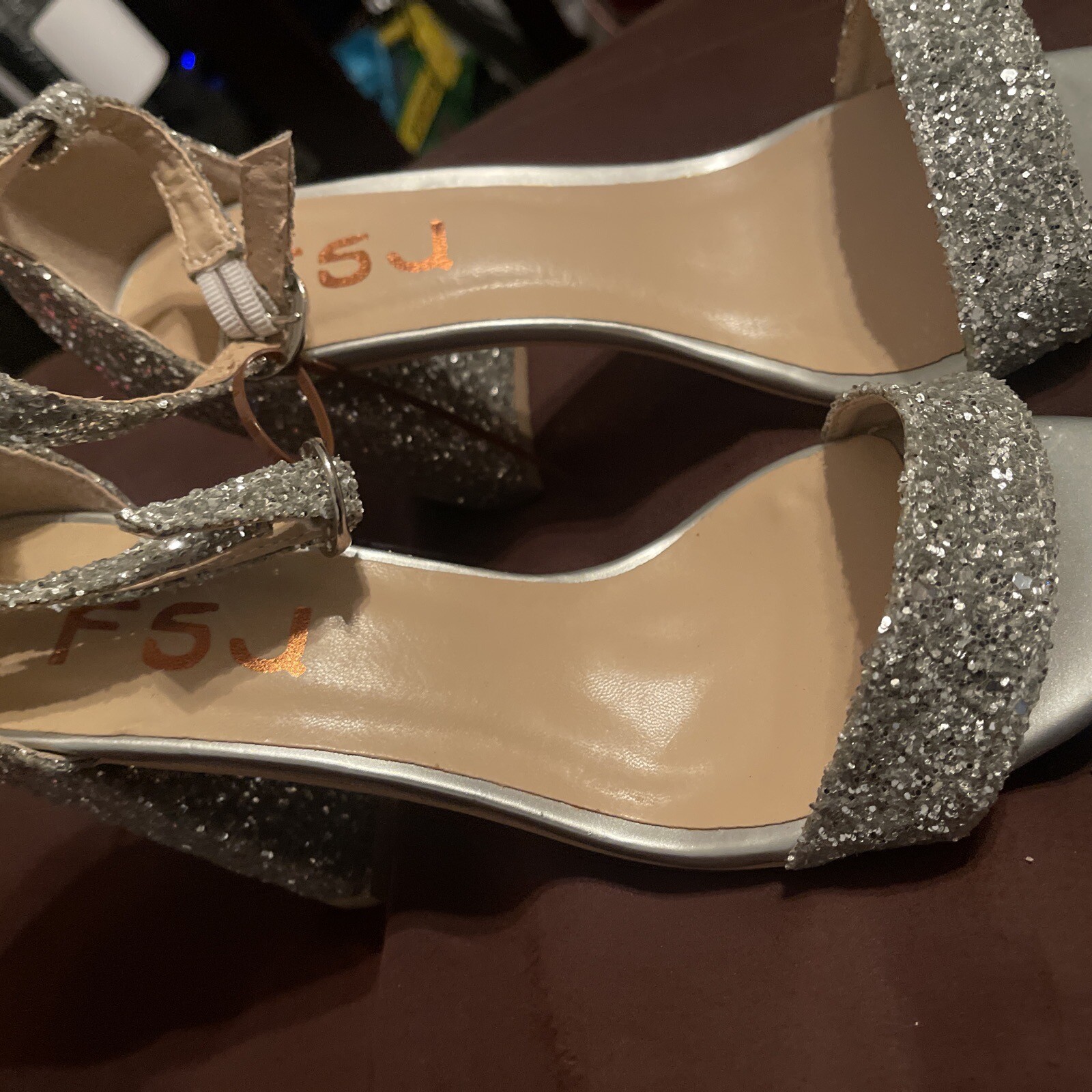 New Sexy FSJ Shiny Silver Sparkle High Chunky Heel Pumps Size 9.5 Shoes