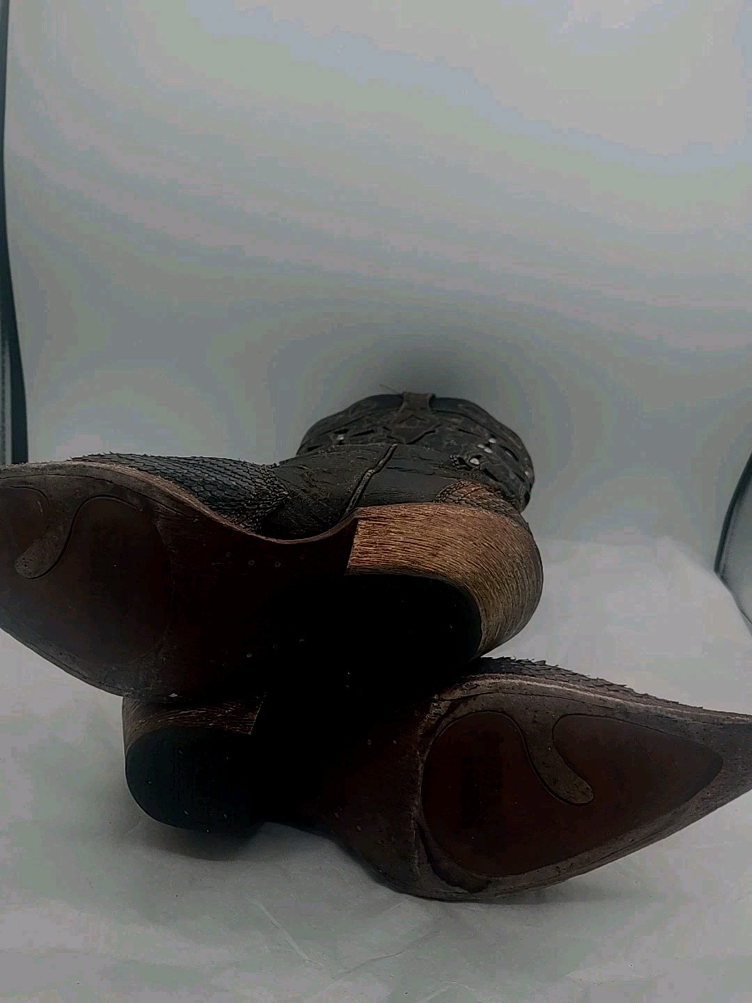 Corral Musgo Python Snakeskin Boots Black Brown Cross Cut-Outs Crystals Sz 9.5