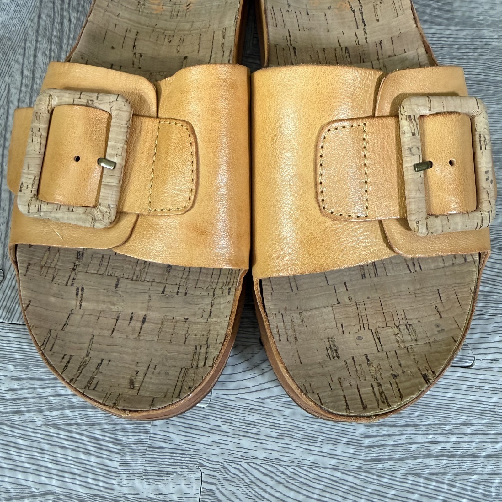 Kork‑Ease Women’s Tutsi Light Orange Leather Cork Sandals Buckle Slides 9M