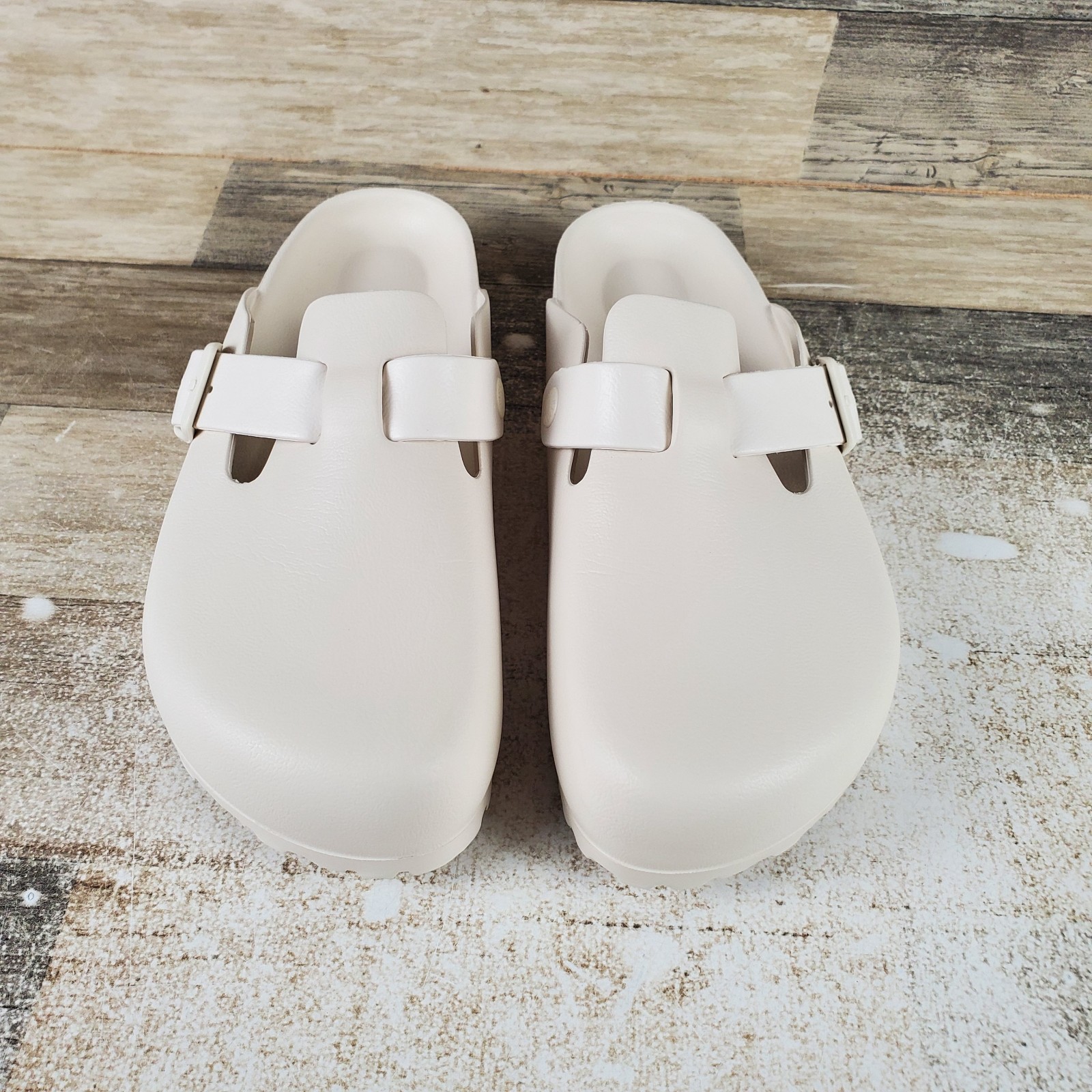 Birkenstock Boston EVA Womens Clog Sz 9 Egg Shell Leather Waterproof Slip On
