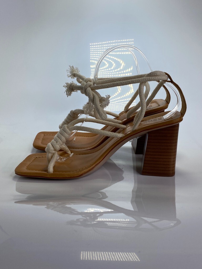 Schutz Women’s Angieh Cream Leather Lace-Up Stacked Heel Sandals Sz 10