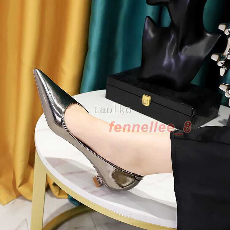 Womens 3.5cm Mid Kitten Heel Pointed Toe Slip on Pumps OL Ladies Party Shoes New