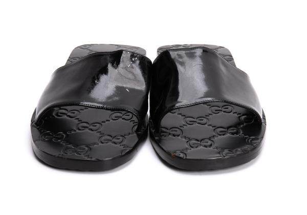 GUCCI Sandals Shoes GG Logo EU 36 US 6 Leather Black Authentic