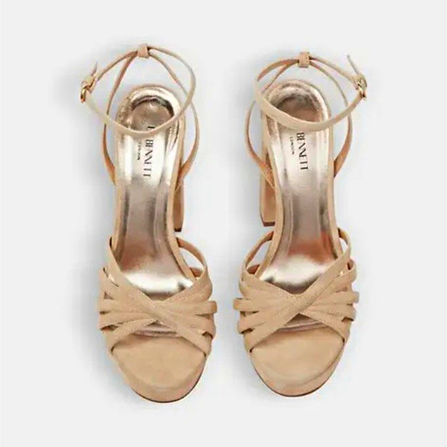 LK Bennett Attie Beige Suede Strappy Block Heel Sandals Ankle Strap US 11