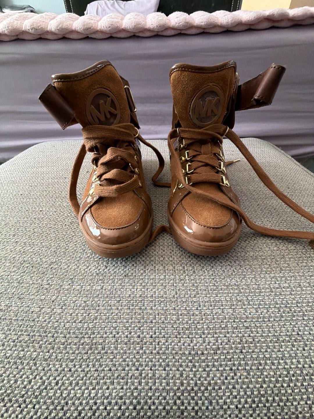 Michael Kors Brown Suede and Patent Leather High-Top Fashion Sneakers
