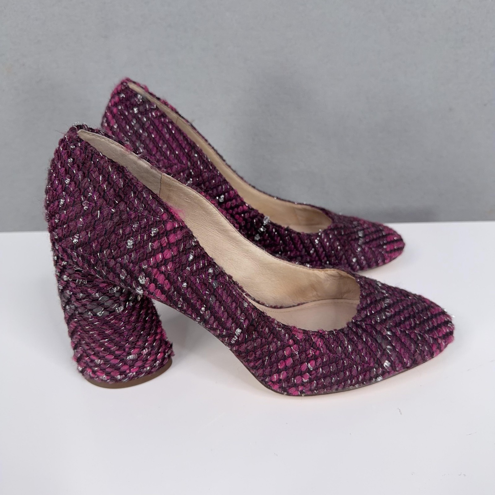 Louise Et Cie Pumps Womens Size 9 Purple Chevron Tweed Block Heel Shoes EU40