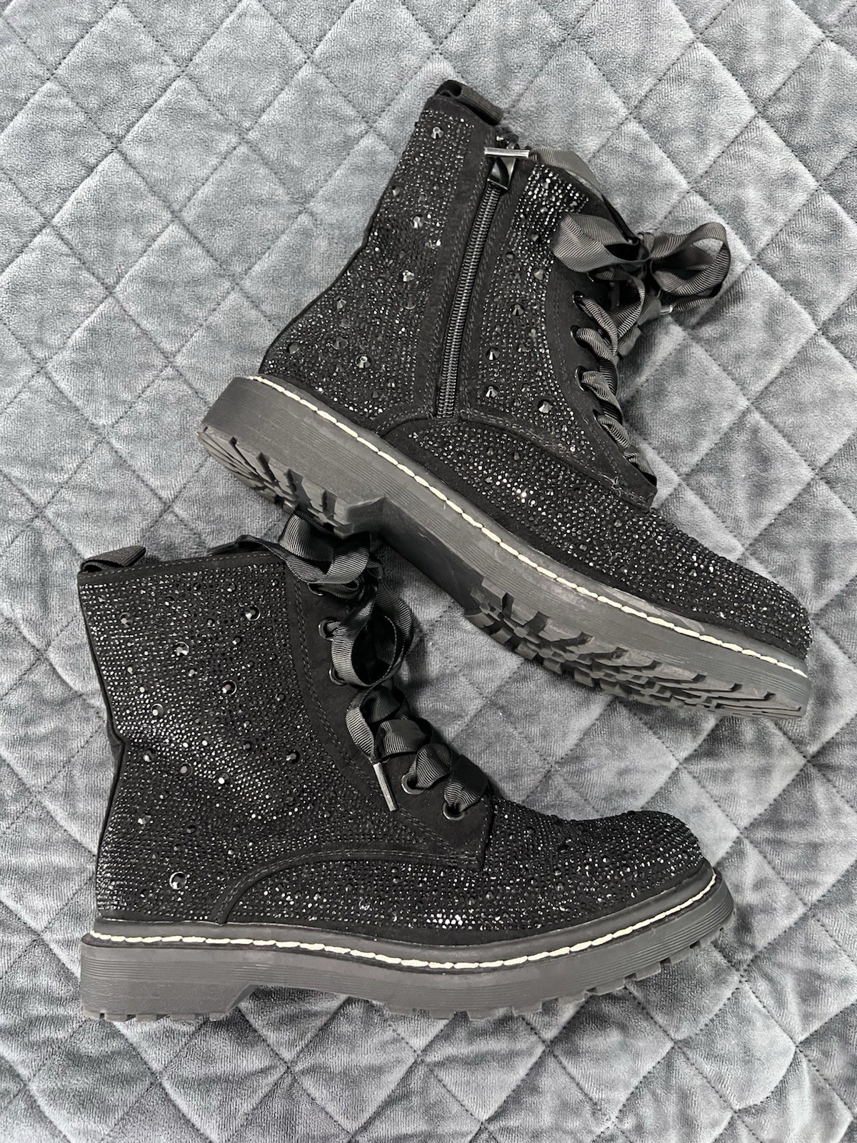 Torrid X Betsey Johnson Combat Boots Women 8.5 WW Wide Rhinestone Studded