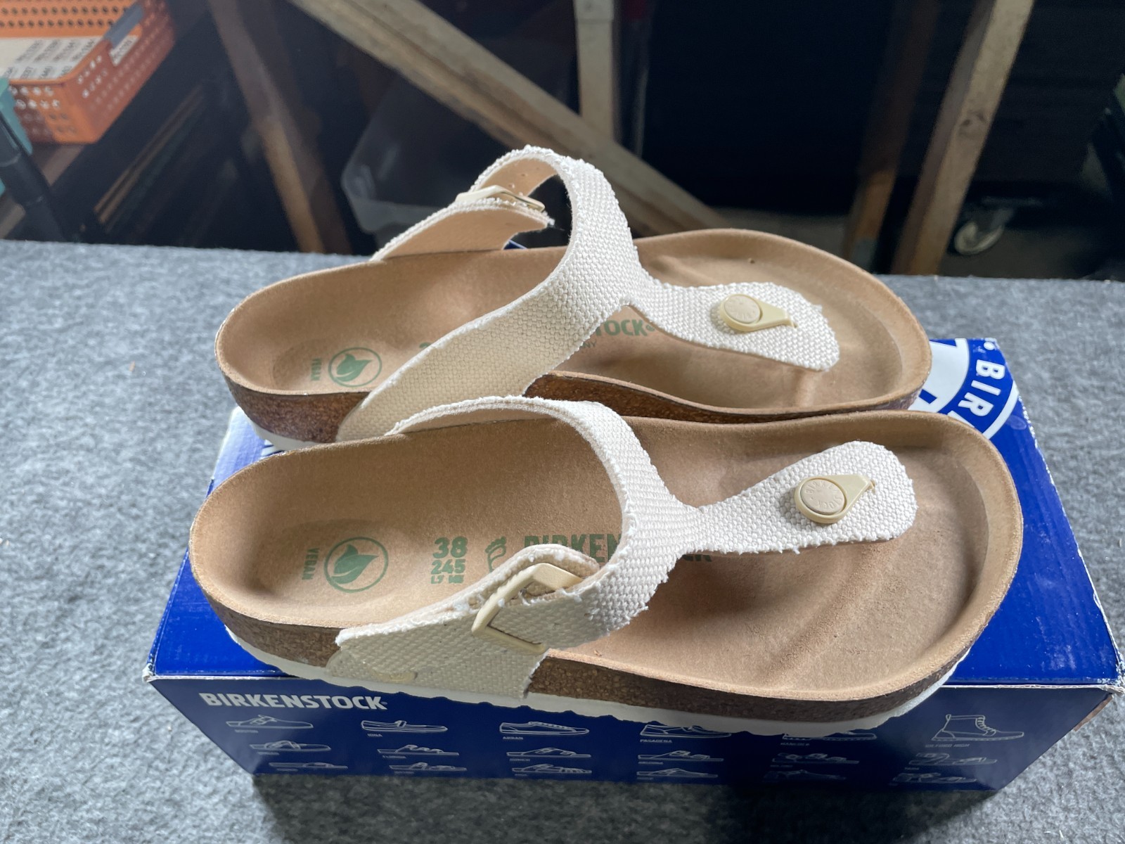 Birkenstock Women’s Gizeh Vegan Canvas Eggshell Sandals 38 EU 7W/5M NWB