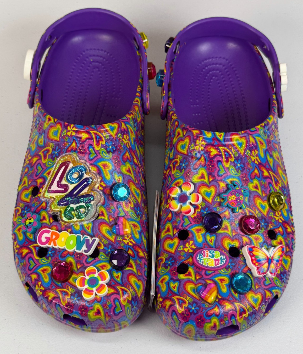 Lisa Frank Crocs Classic Clog Limited Edition Neon Purple With Jibbitz M12/W14