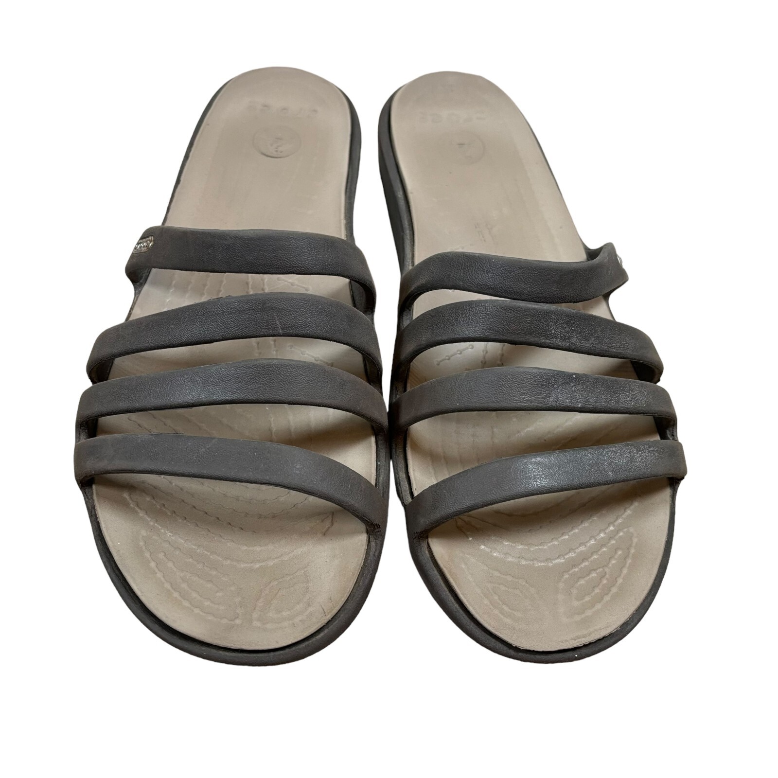 Crocs Rhonda Strappy Wedge Sandals Womens Size 10 Brown Tan Black Slides