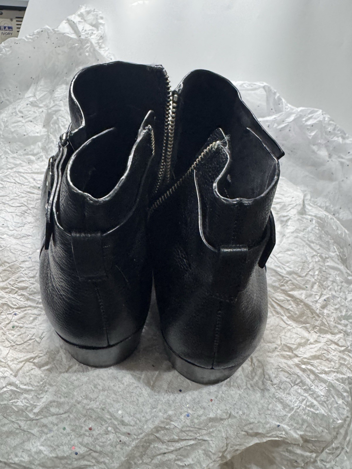 Michael Kors Women’s Black Leather Ankle Bootie Round Toe Zip Buckle Logo