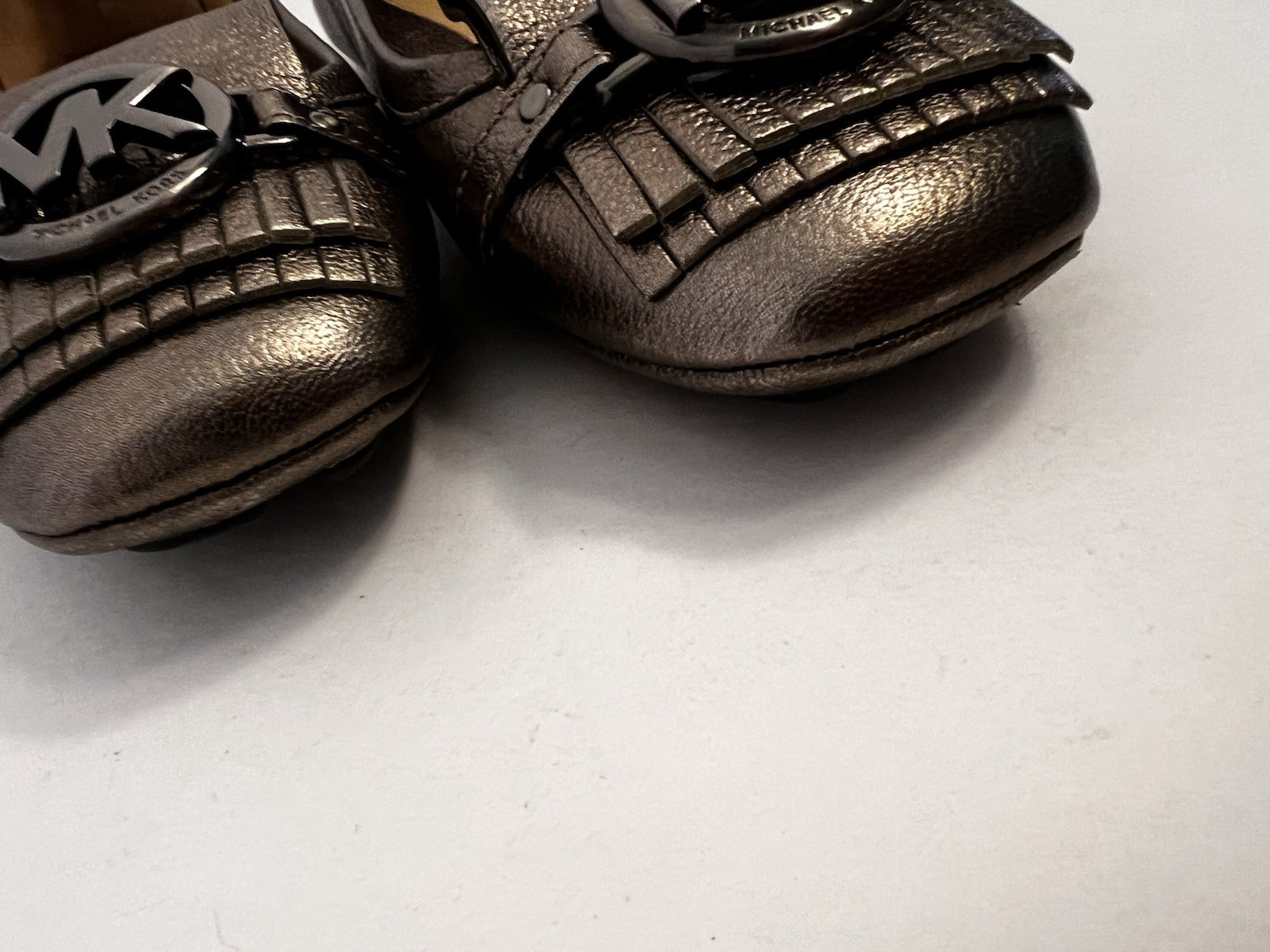 MICHAEL KORS Fulton Kiltie MOC Metallic Leather Logo Moccasins Flats Women’s 7