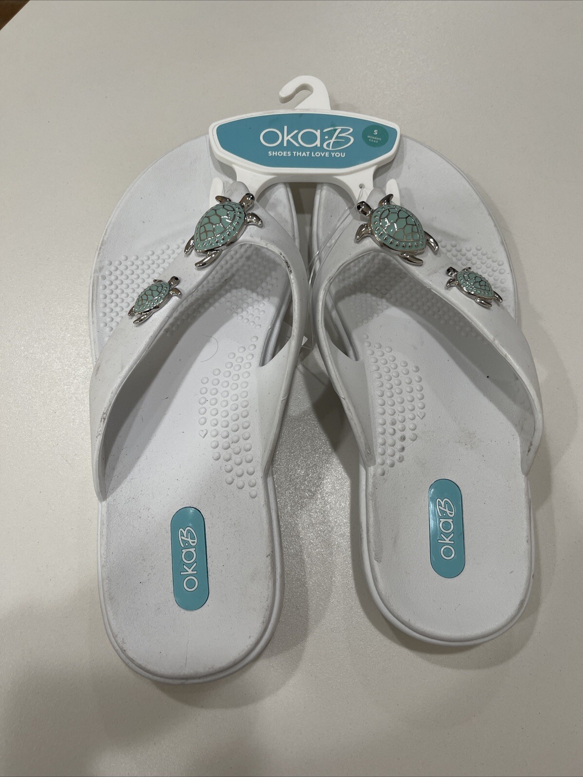 Oka-b Theresa Flip Flops Salt Light Blue/ Silver Turtle M