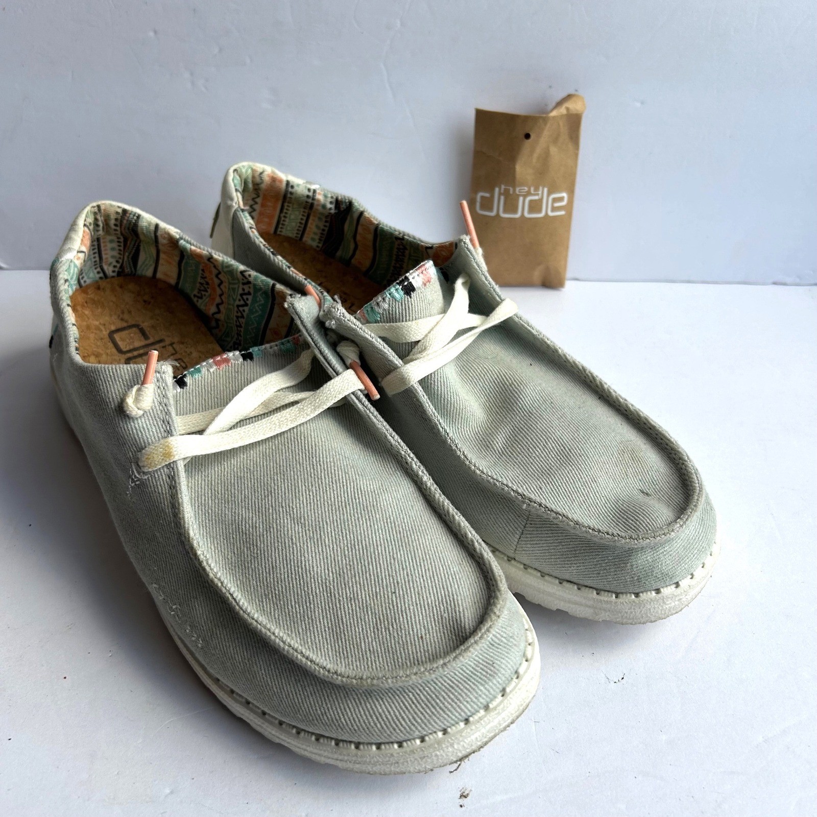 Hey Dude Wendy Boho Light Denim Women 9 Sky Blue Shoes Slip On Loafers Comfort