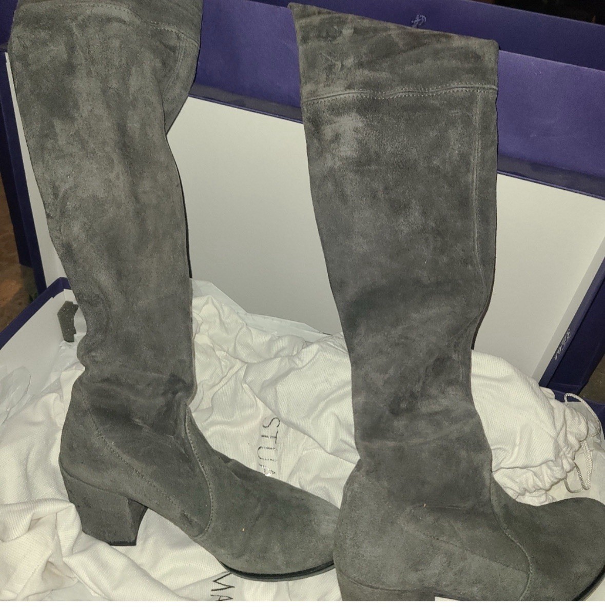 Stuart Weitzman Tieland Black Suede Over-The-Knee Boots, Size 5
