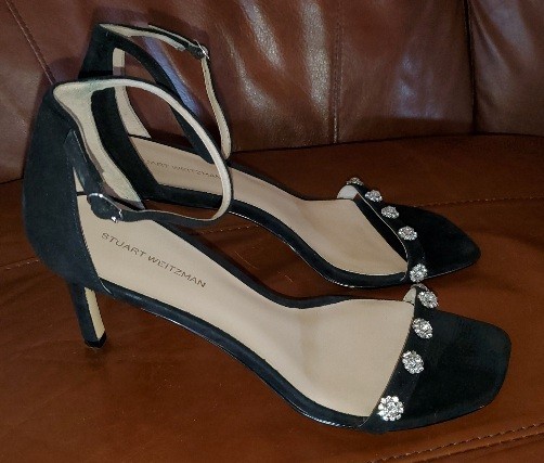 STUART WEITZMAN Justina 75 Black Suede Strappy Sandal w/Crystals 9 $550 EPOC!