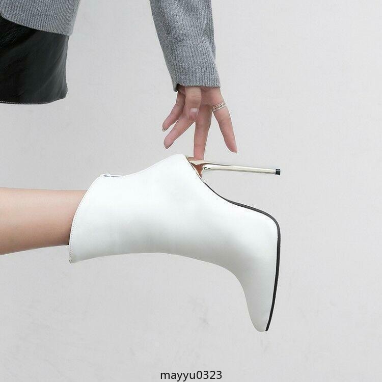 Womens Ankle Boots High Stilletto Heel Zip Pointy Toe Shoes Clubwear Oversize