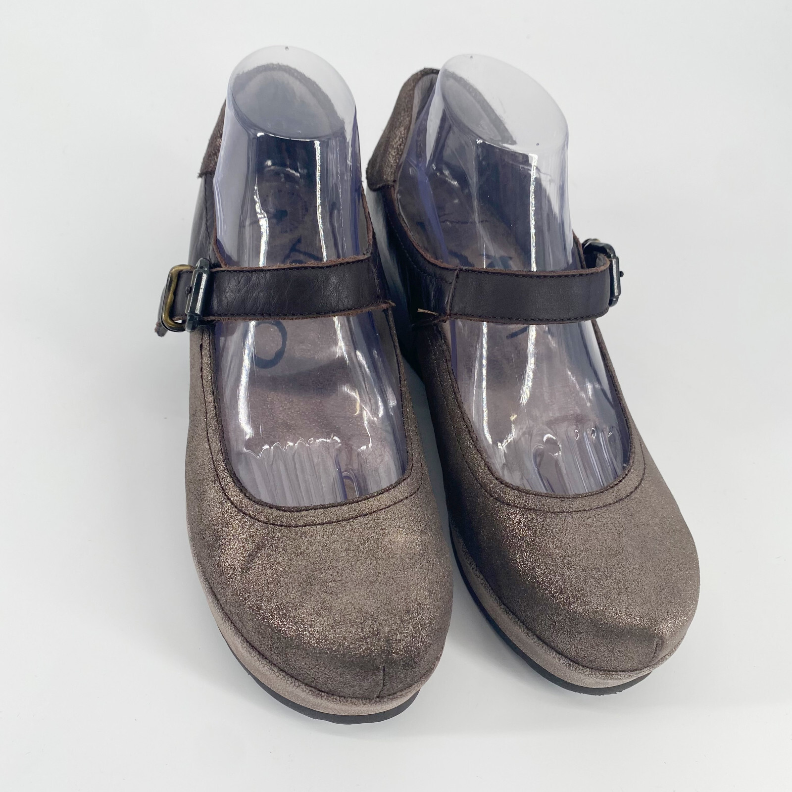 OTBT 10 M Aura Brown Mary Jane Platform Wedge Shimmer Metallic Buckle