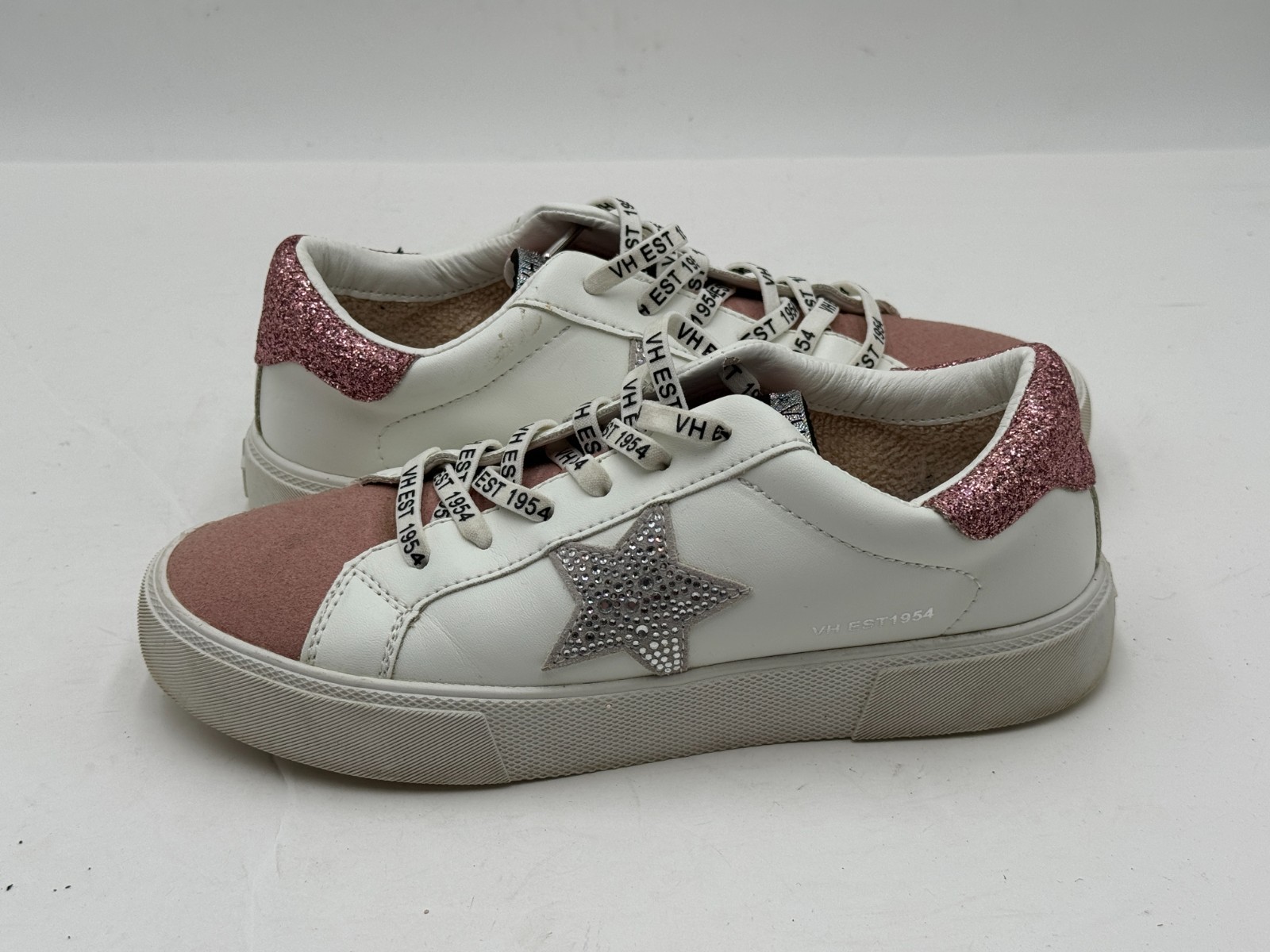 Vintage Havana Main Womens Sneakers 7 White Blush Glitter Lace Up Comfort Shoes