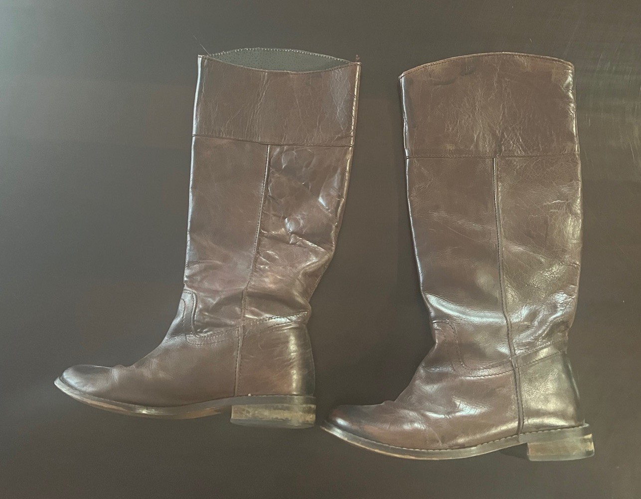 MIA Boots Leather Long Solid Brown Low Heel Size 8.5