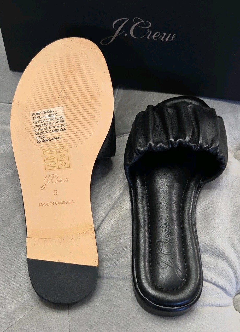 J Crew Single Scrunch Strap Delta Sandal Black Leather Womens Shoes 5 New In Box