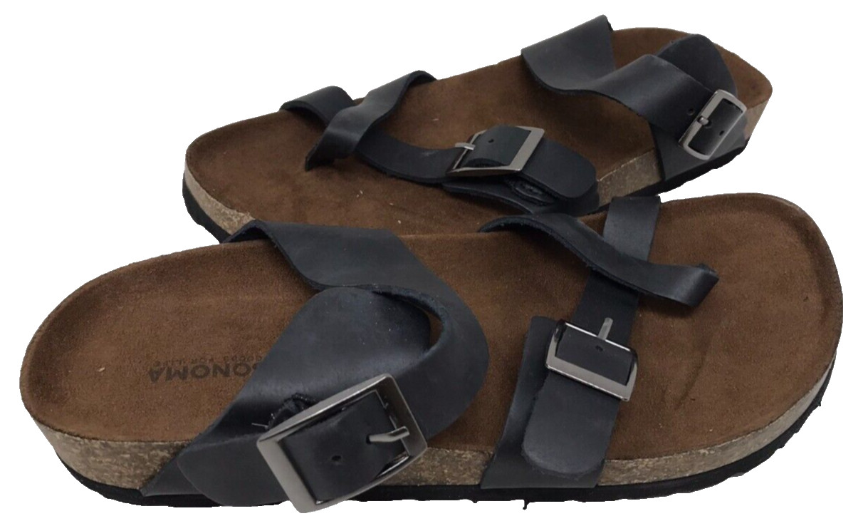 Sonoma Women’s Gojiberry Slip On Leather Sandals Black/Brown Size:9 190B