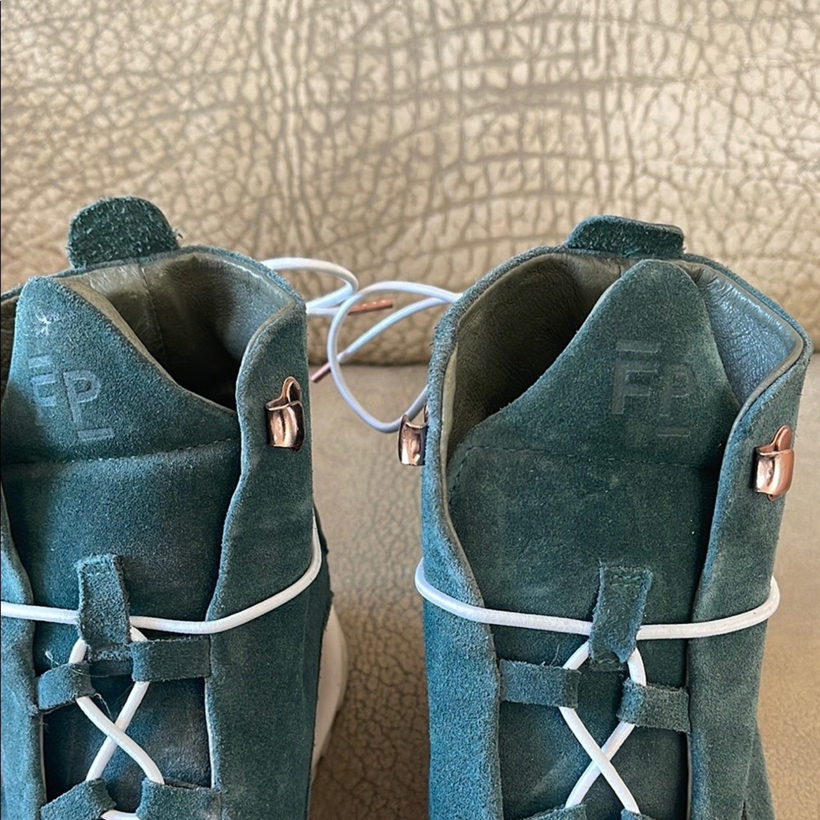 Filling Pieces Teal Hand Crafted Modern High-Top Women Leather Sneakers Size 38
