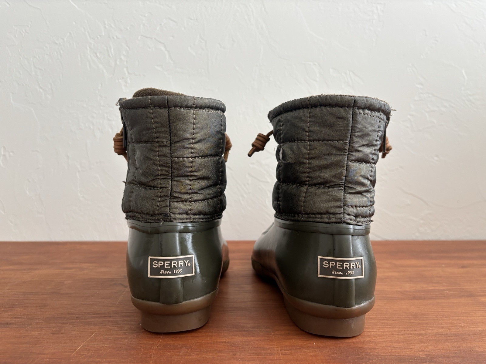Sperry Topsider Women’s Size 7 Saltwater Duck Boots Olive Waterproof STS80753