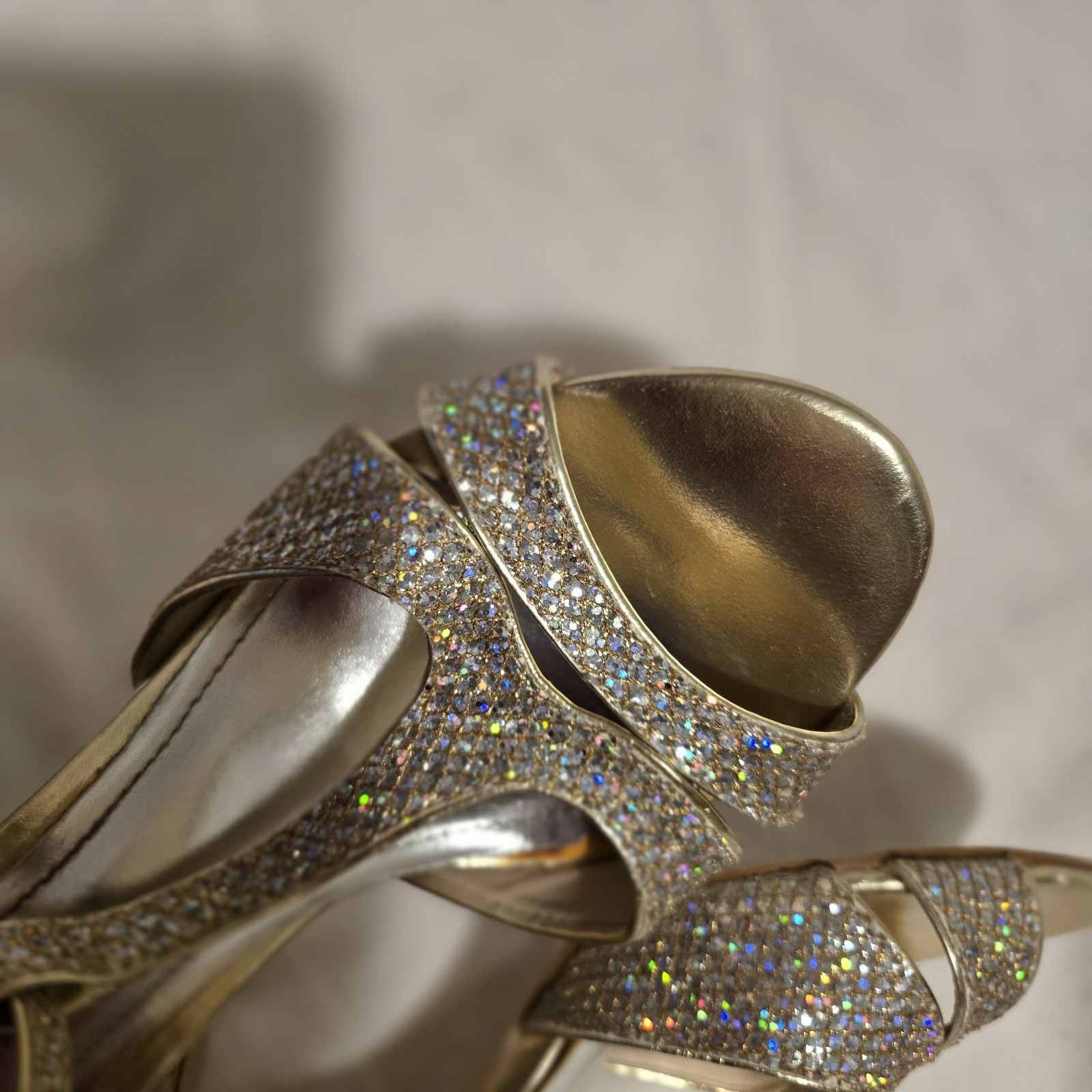 Women size 9 Gold Glitter Strappy Heels David’s Bridal Shoes Wedding Holidays