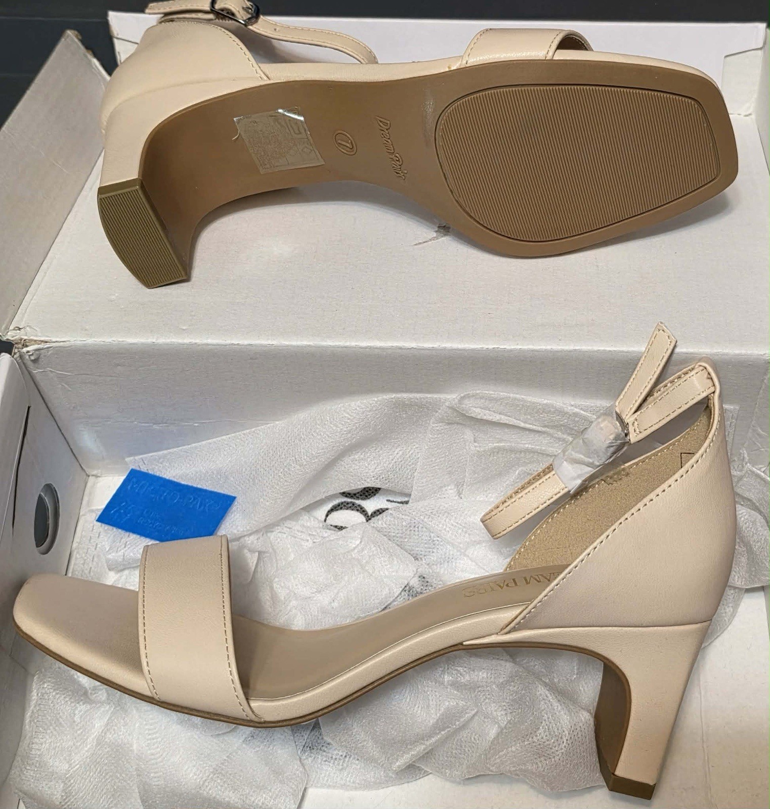 Dream Pairs Square Toe Low Block Chunky Heels Size US 7 Nude/Beige Color