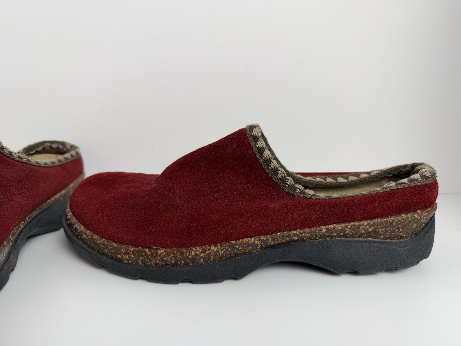I Love Comfort Red Suede Leather Clogs Mules Slip On Comfort Shoes Women 8.5