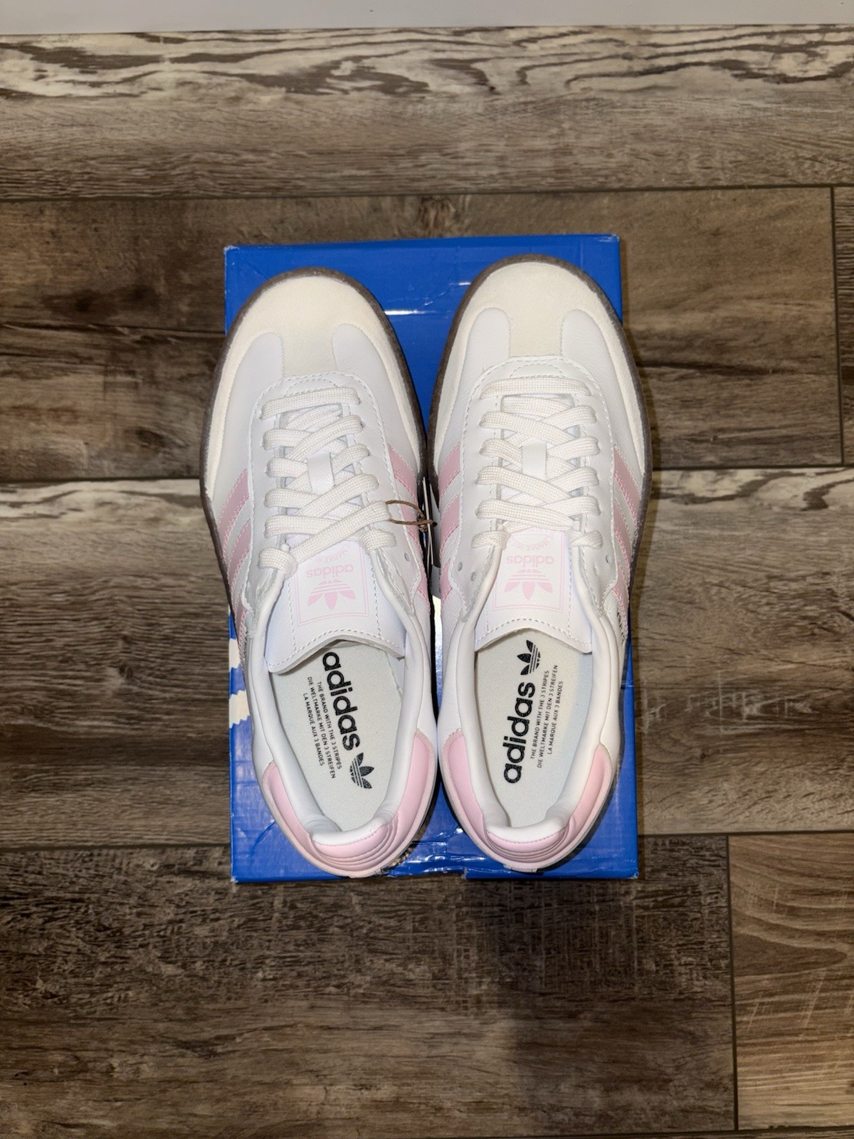 Adidas Sambae Size 7y / 8w White Pink Light Leather Gray Suede