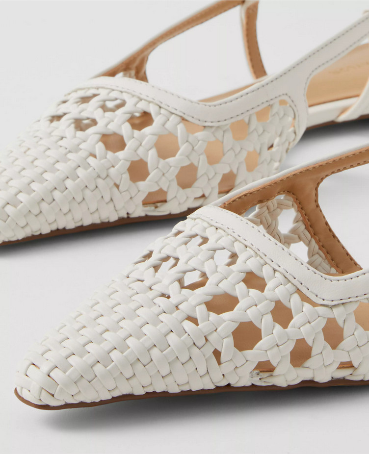 NEW ANN TAYLOR $158 WHITE WOVEN LEATHER NIP TOE SLINGBACK FLATS SHOES SZ 7.5