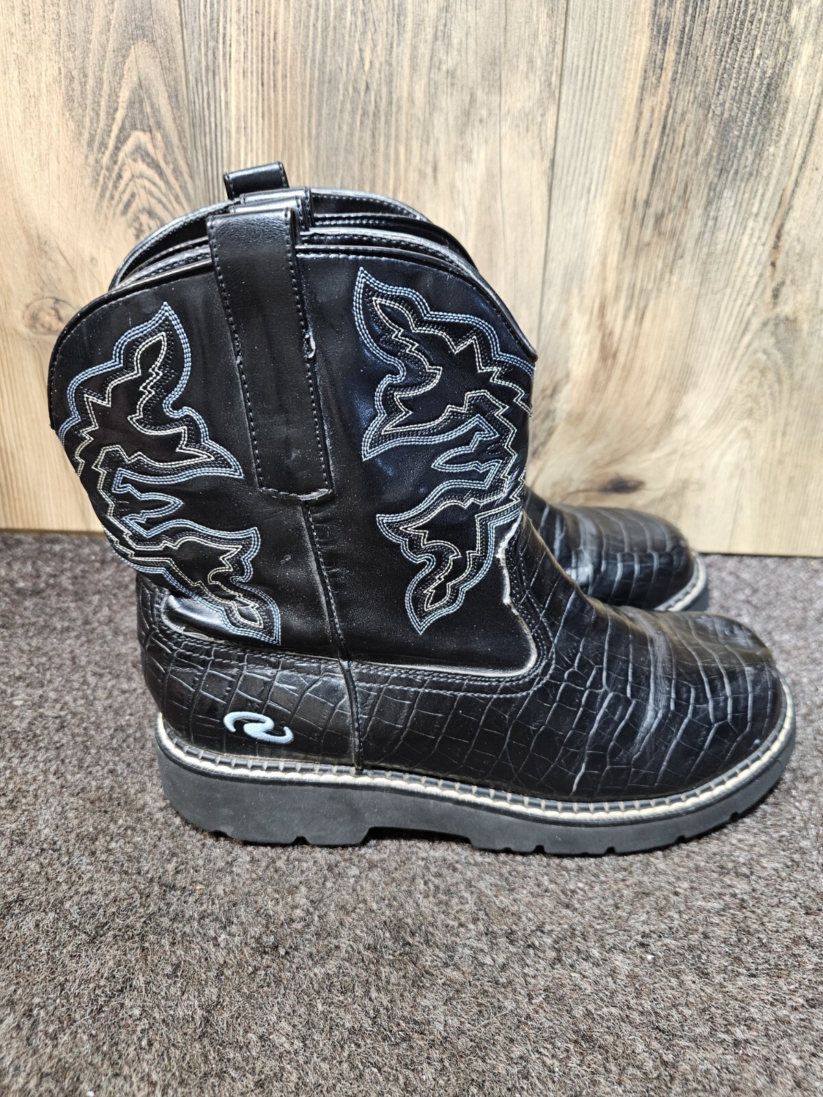 Roper Aligator Textured Black Ladies Chunky Boots Ricochet Womens 9