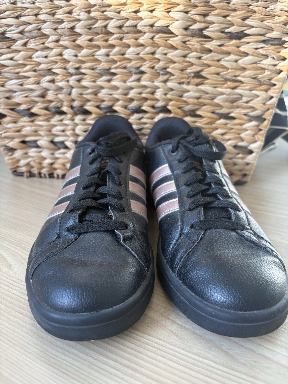 adidas Black/Rose gold Lace-Up Low Top Athletic Sneakers, Style B22445 (2017)
