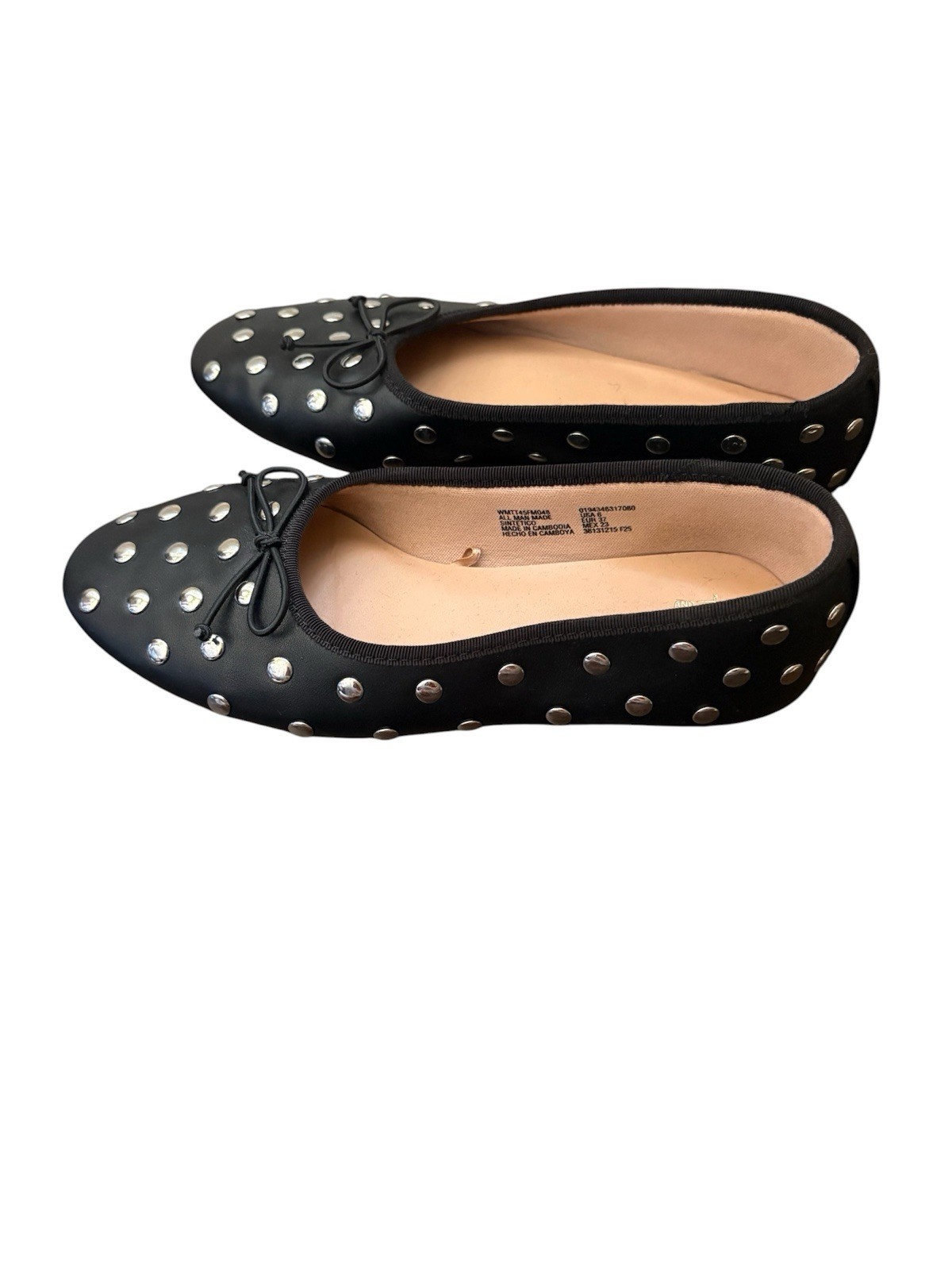 Time and Tru Silver Studded Black Ballet Flats Size 6