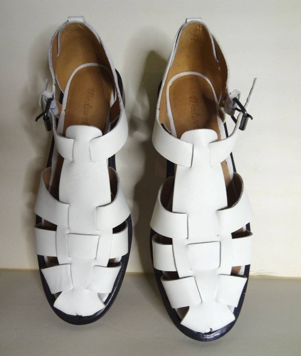 Madewell shoes Rina Fisherman Leather Flat Sandals White Ivory Mom Womens Size 9