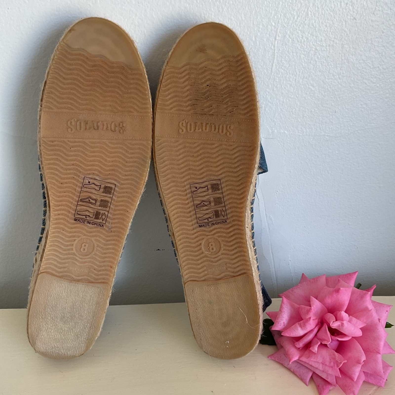 Soludos Espadrilles Embroidered Flamingo Duck Loafer Women Size 8 Blue Denim New