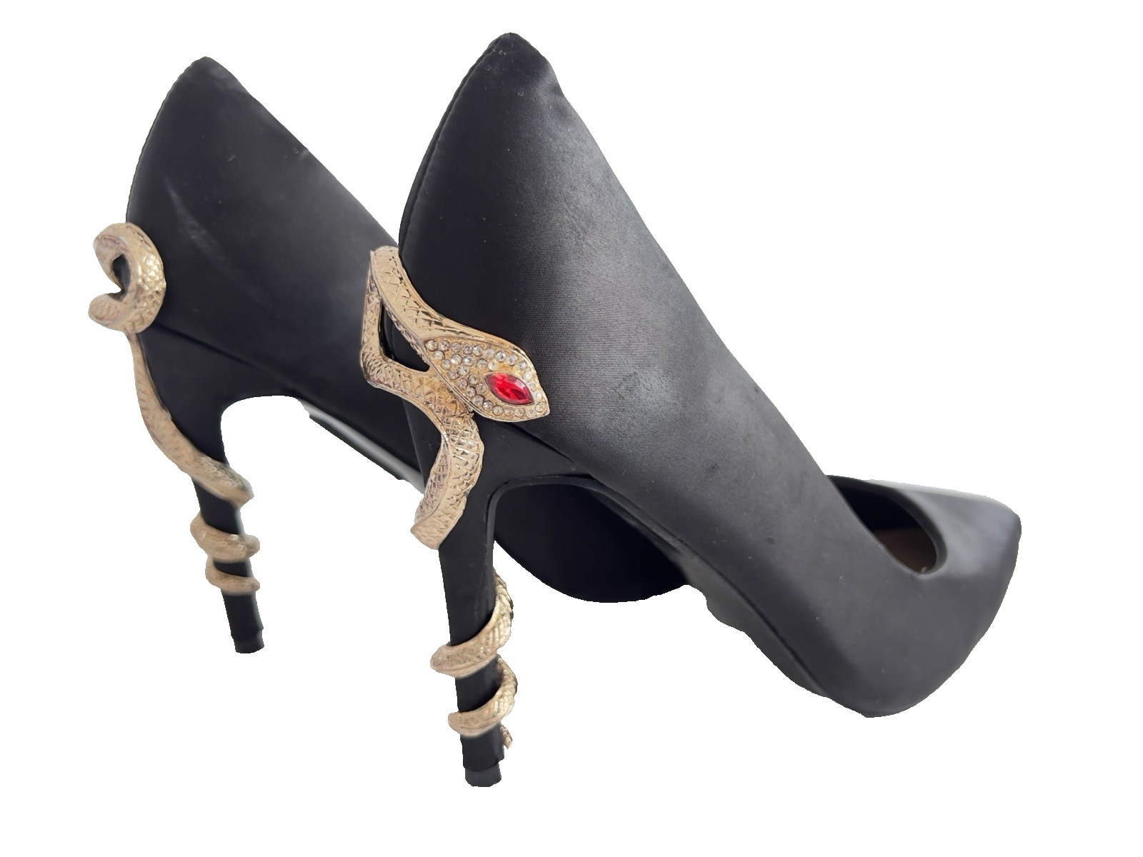 Azalea Wang Size 10 Snake Shoes Black Satin Stilleto