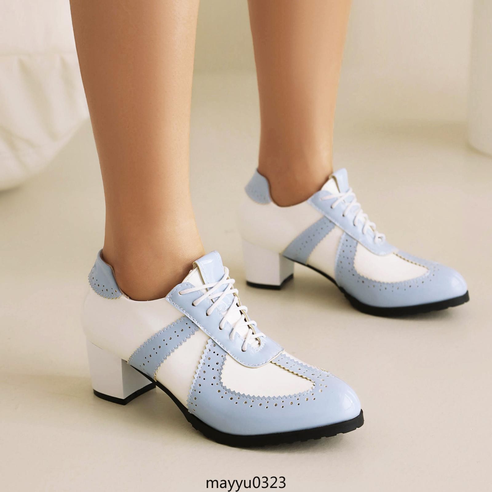 Womens Lace Up Dress Low Chunky Heel Casual Chelsea Shoes Oversize 50/52/48 Hot