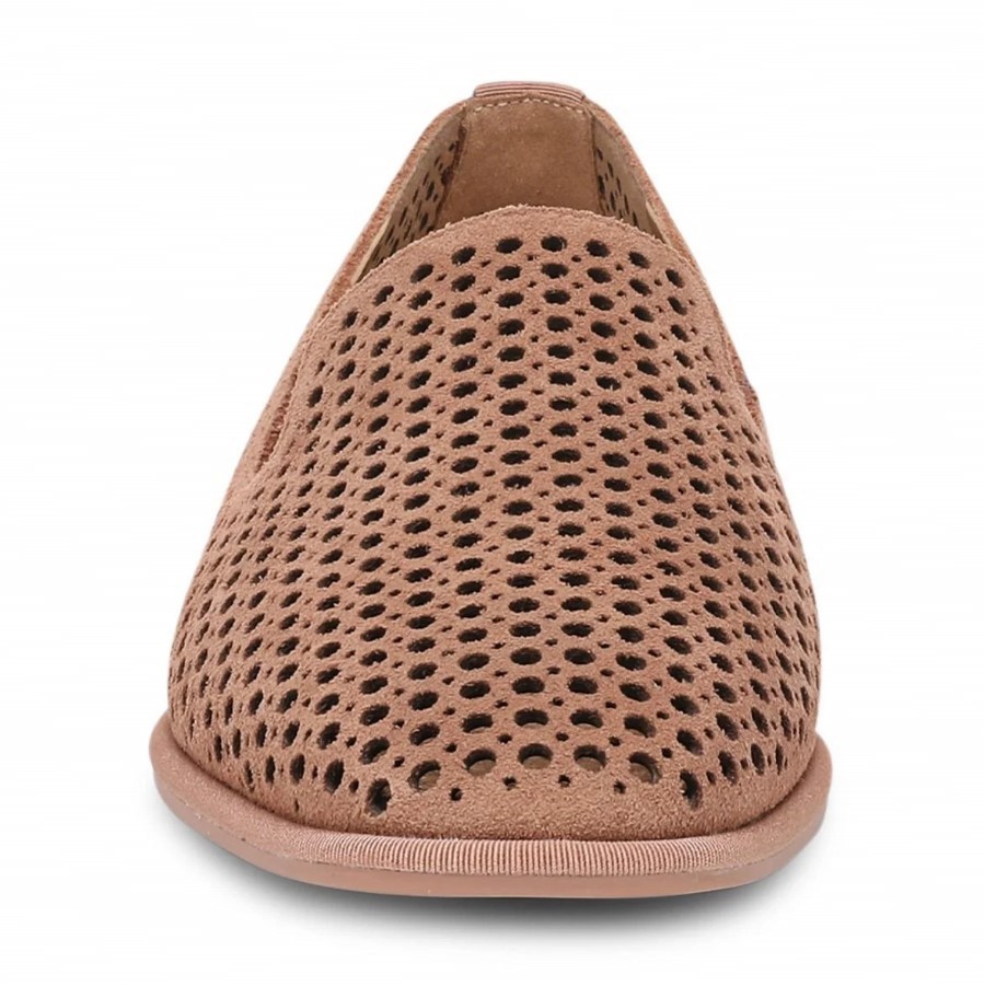 VIONIC Women Willa 2.0 Perf Slip on Flat, Mocha Mousse Suede (NEW)
