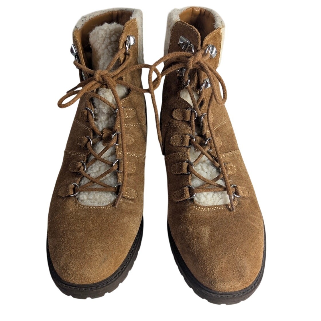 Marc Fisher Women’s Leather Brown Suede Boots Faux Fur Winter Fall Size 9.5