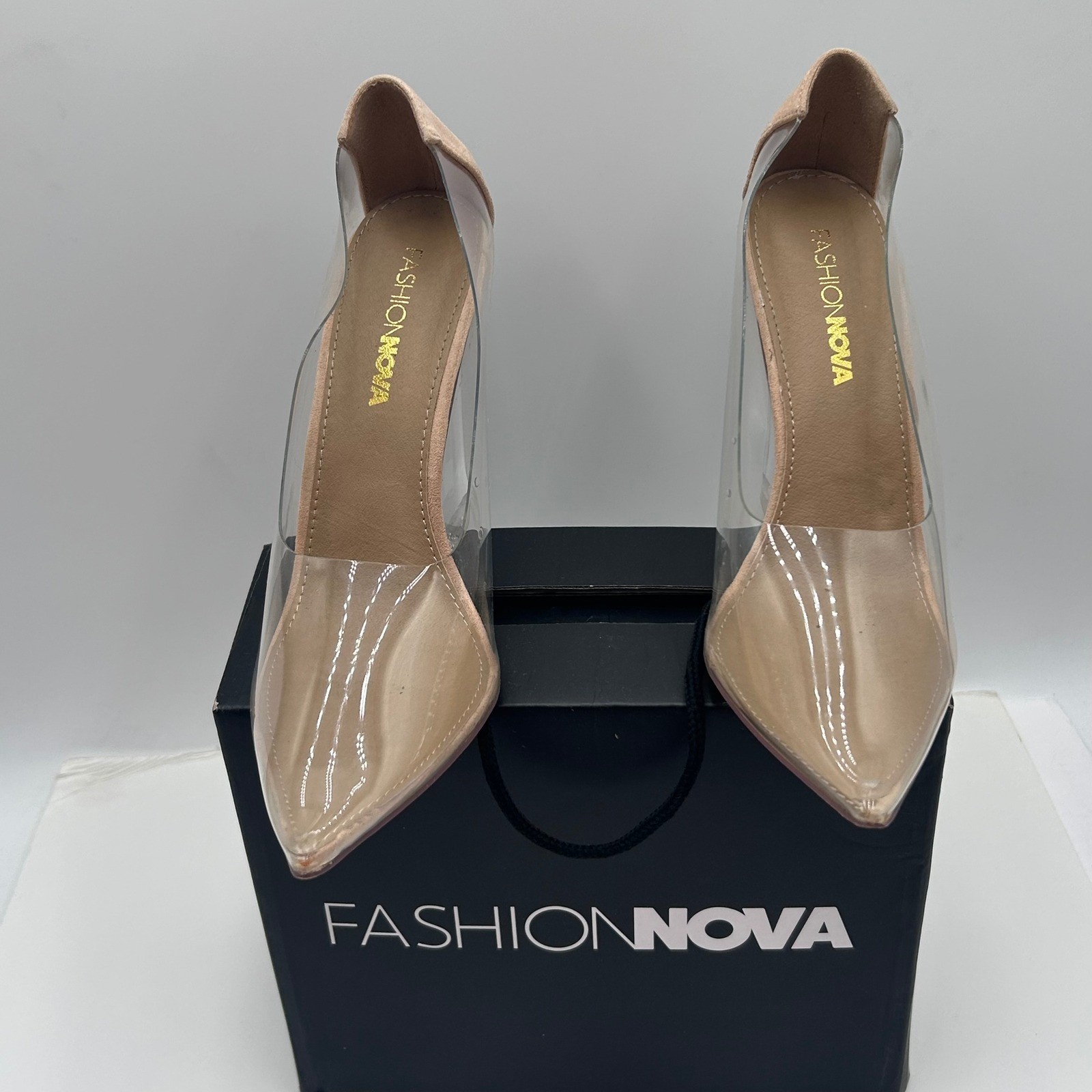 Fashion Nova Shes All Clear Here Wedge Nude Clear PVC Pointed Toe Pumps Size 8