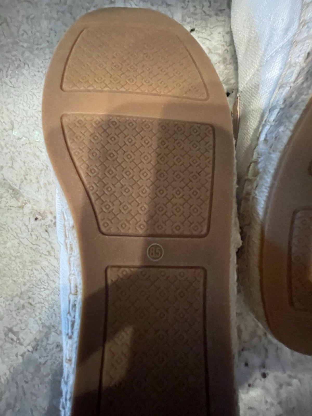 Tory Burch Poppy Espadrille Size 8.5 Cream Tan Navy Canvas Leather Logo Slip On