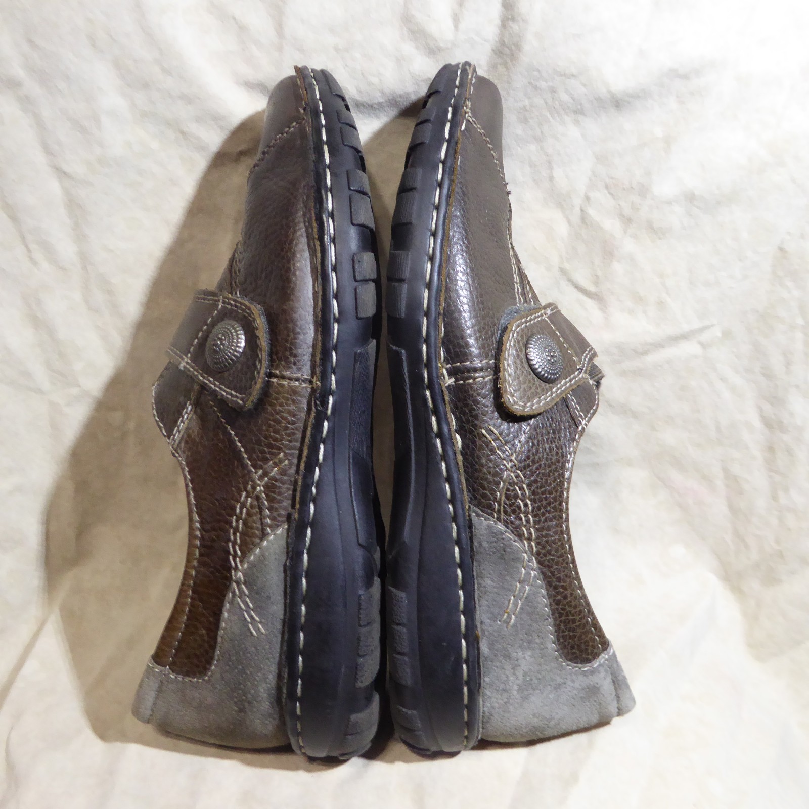 🩰 Earth Origins Monk Strap Clogs sz 10 M Rich Brown Leather; Stitched Details