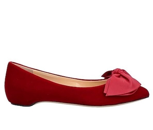 NIB Chiara Boni La Petite Robe Red Bow Accent Velvet Ballet Flats 7/37 Italy