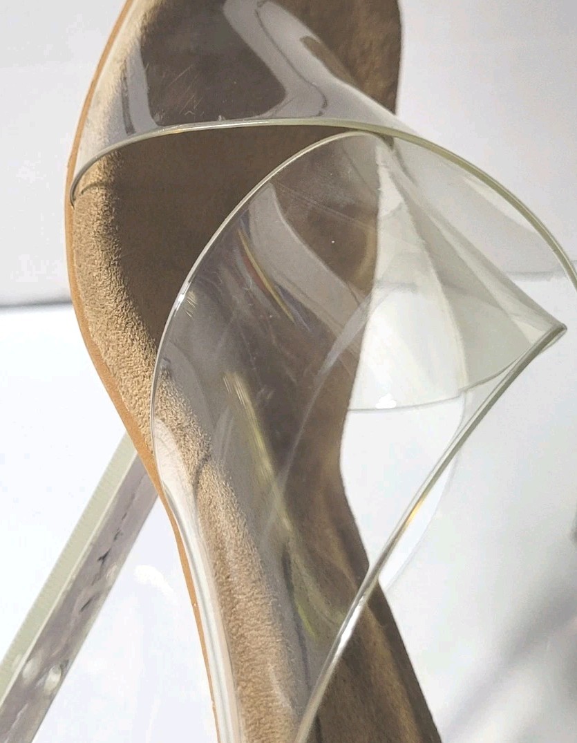 Jeffrey Campbell Clear Lucite Wedge Heels Sculptural Slides Sandals 7.5 Designer