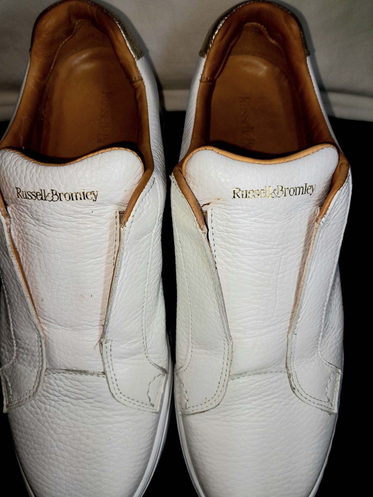 RUSSELL & BROMLEY WHITE LEATHER PARK UP LACE LESS, PLATFORM TRAINERS WOMEN SIZE