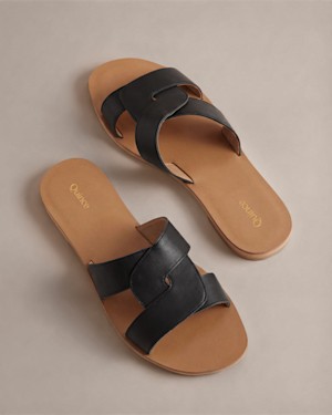 Quince Women Italian Leather Cutout Slide Sandal Black 8.5